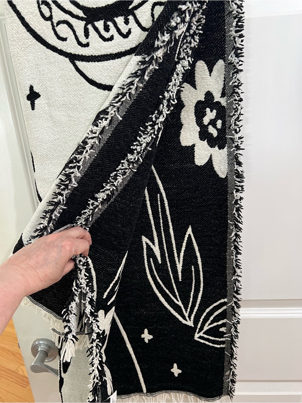 Reversible Skeleton Throw Blanket - Black & Cream - Picture 4 of 6